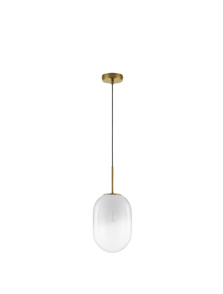 Vue d'ensemble sur fond blanc du luminaire suspendu au long câble noir.