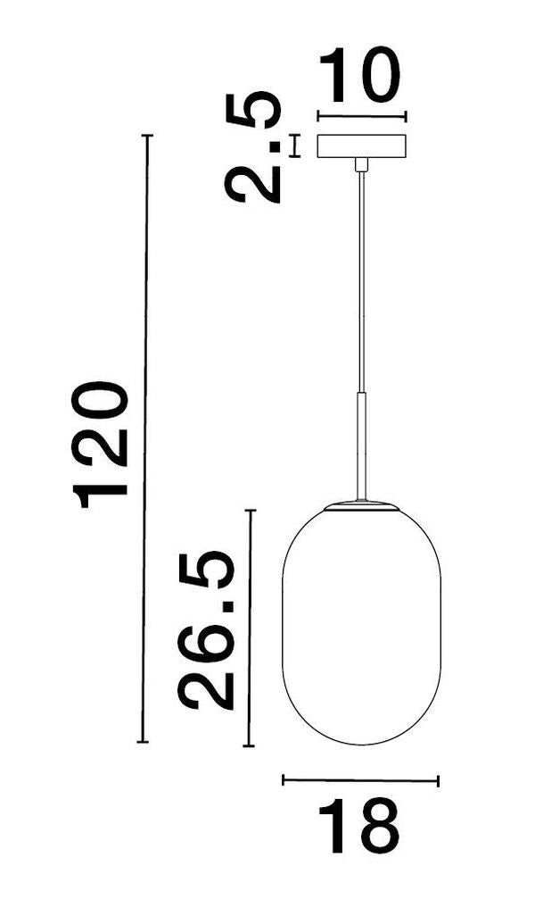 Schéma technique coté présentant la hauteur totale et le diamètre du luminaire.