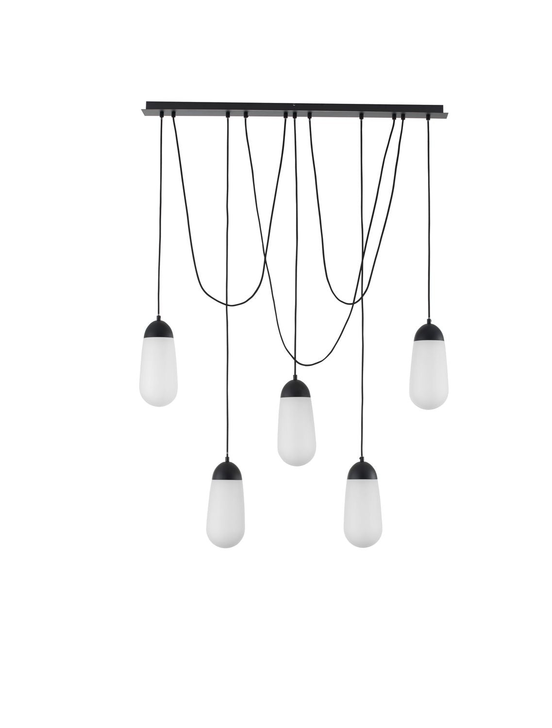 Suspension Blaky 5 lumières noire, verre, H 150 cm