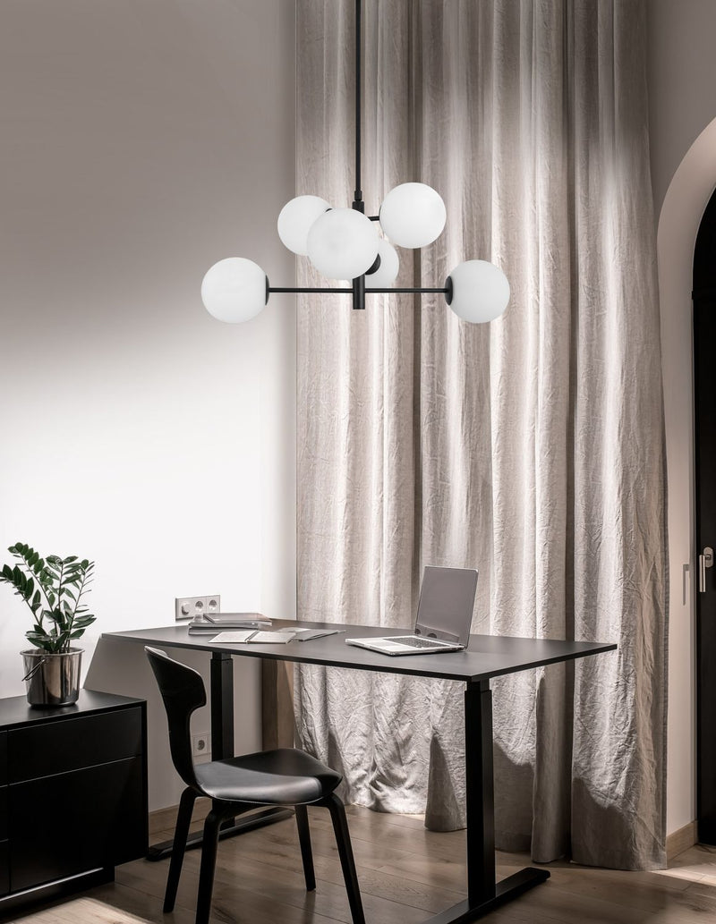 Suspension Impero 6 lumières noire, verre