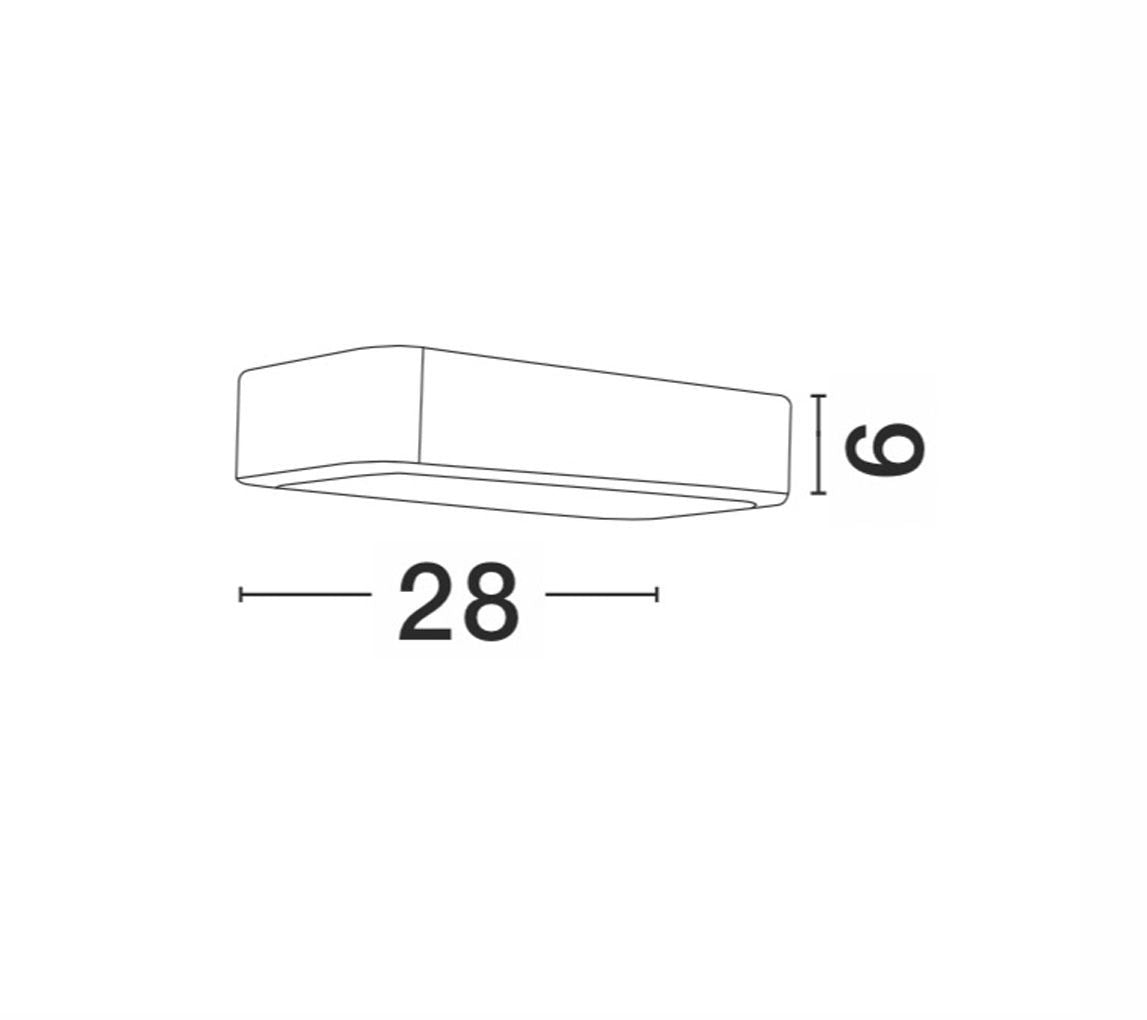 Schéma de dimensions indiquant une largeur de 28 cm et une hauteur de 6 cm