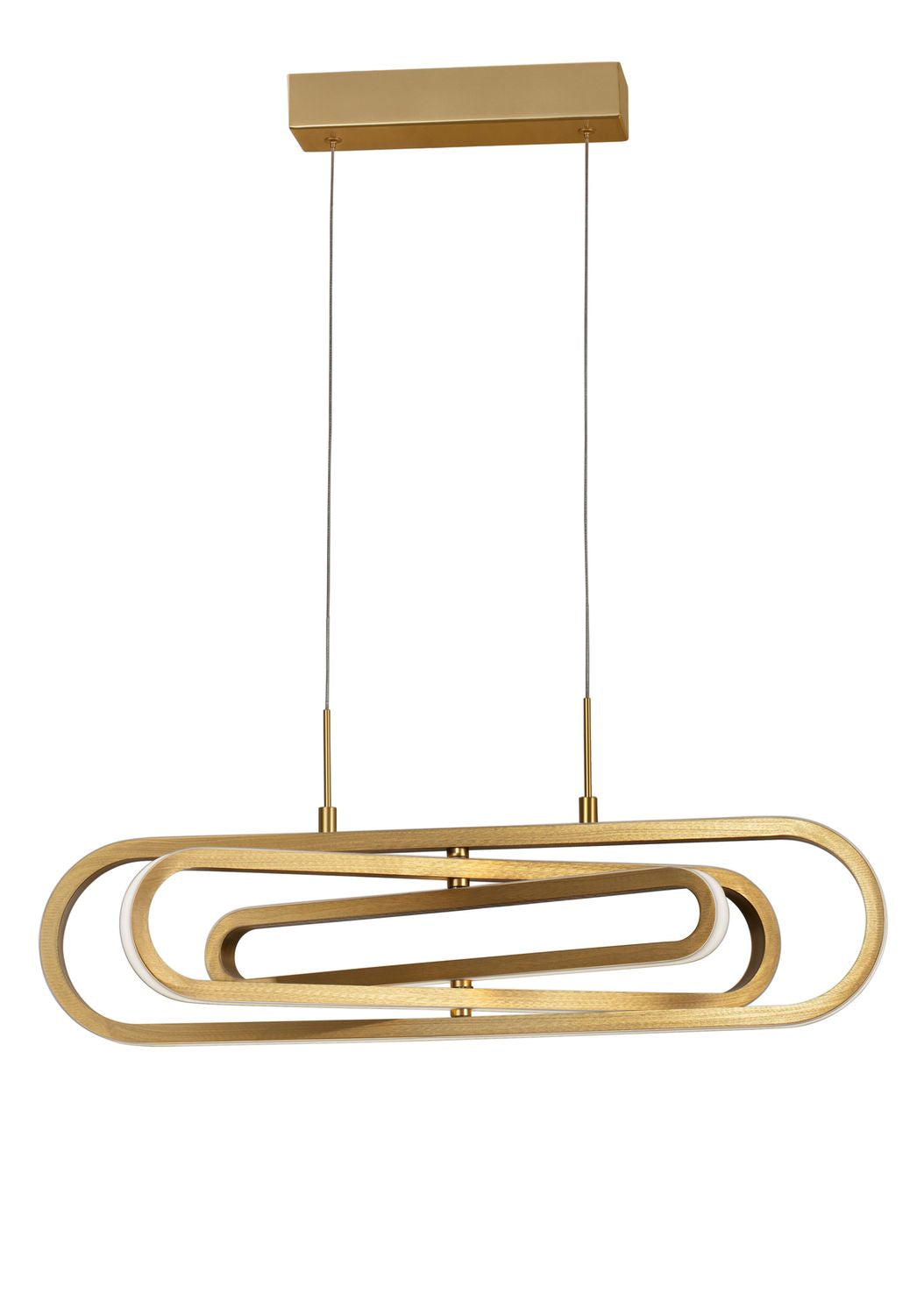 Vue de face du luminaire avec sa platine de fixation et ses deux câbles.