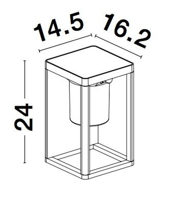 Schéma coté du luminaire mural avec ses dimensions en largeur, profondeur et hauteur.