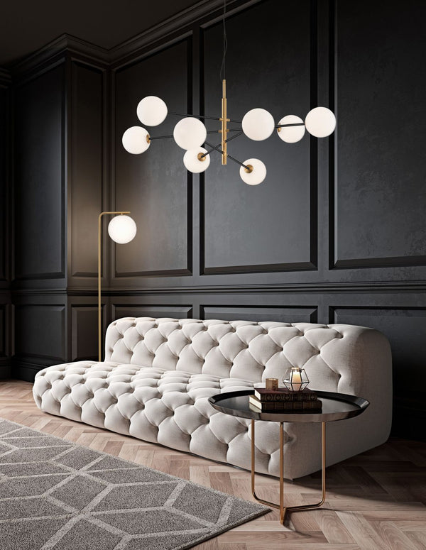 Suspension Vitra 8 lumières dorée, verre