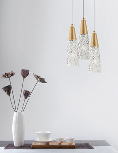 Suspension Kovac 3 lumières dorée, verre