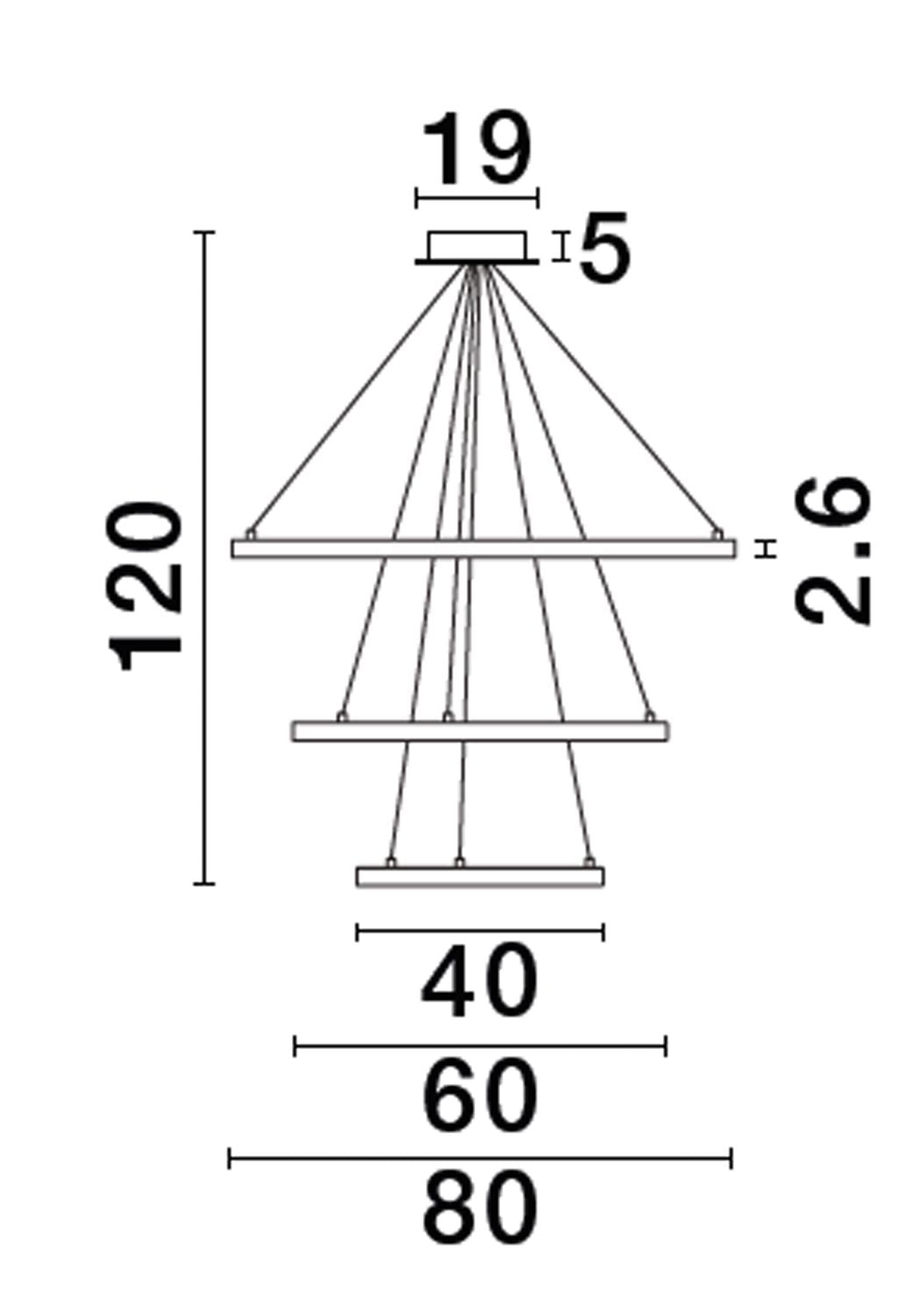 Schéma coté du luminaire : hauteur 120 et diamètres 40, 60 et 80.