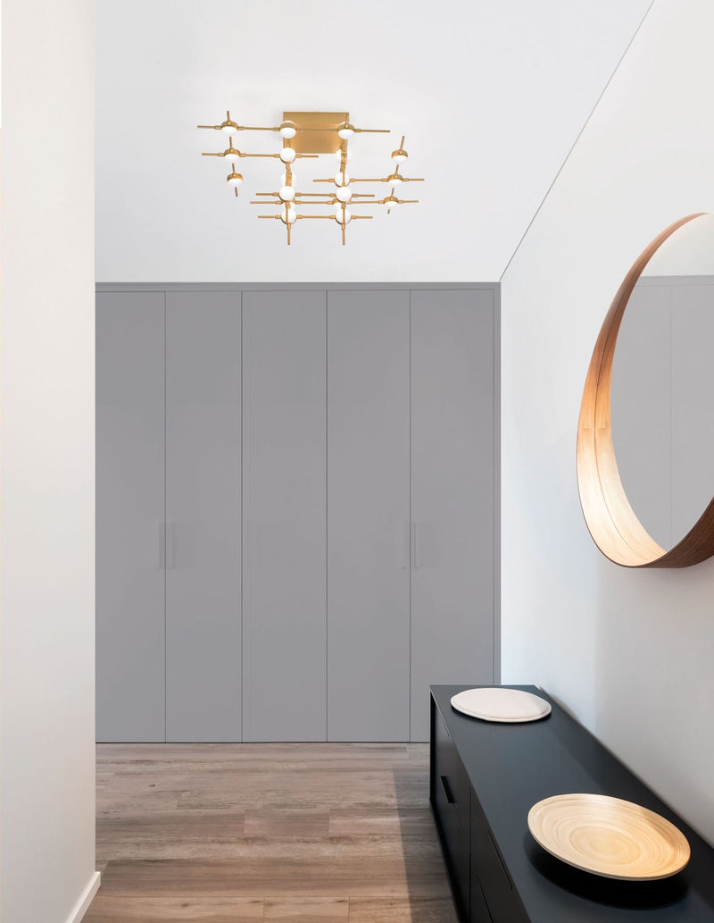 Plafonnier Atomo doré, L 75 cm