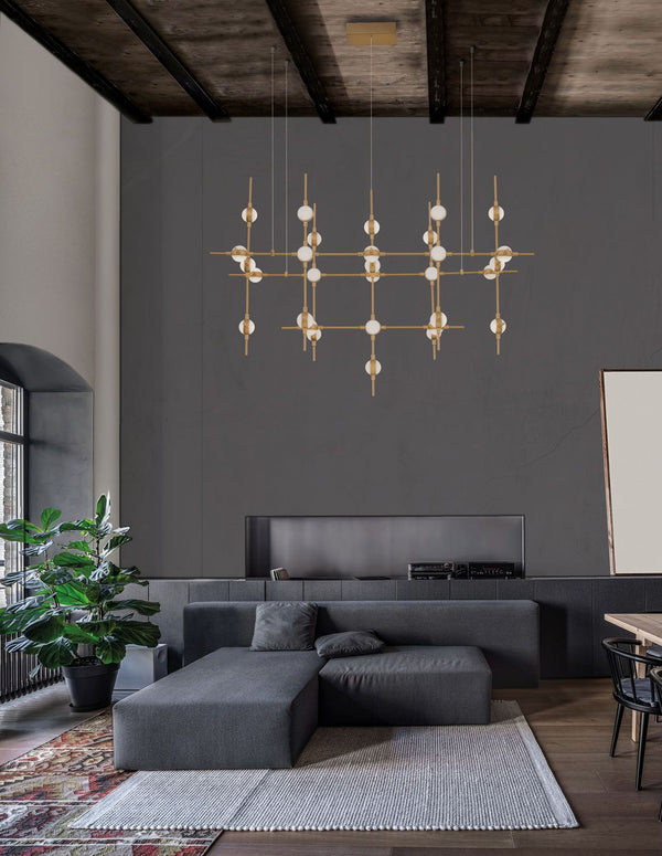 Suspension Atomo dorée, H 150 cm