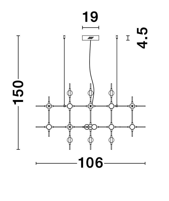Suspension Atomo dorée, H 150 cm