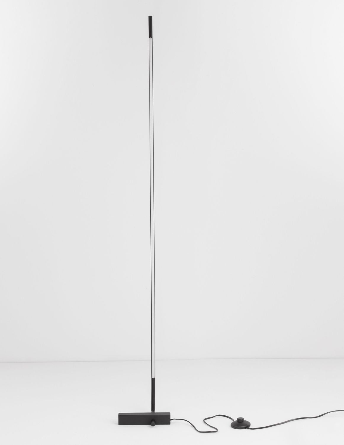Vue de face du lampadaire avec câble et variateur posé au sol.