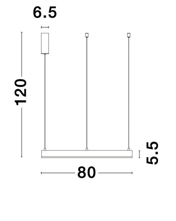 Schéma coté du luminaire, diamètre 80 cm, hauteur 120 cm et épaisseur.