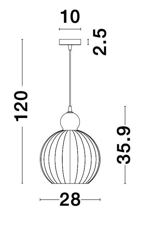 Schéma coté du luminaire avec hauteur totale, diamètre et platine
