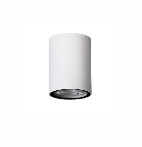 Vue produit sur fond blanc du luminaire cylindrique blanc avec diffuseur en verre