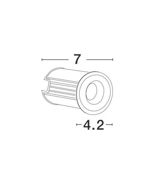 Schéma de dimensions : longueur 7 cm et diamètre 4,2 cm.