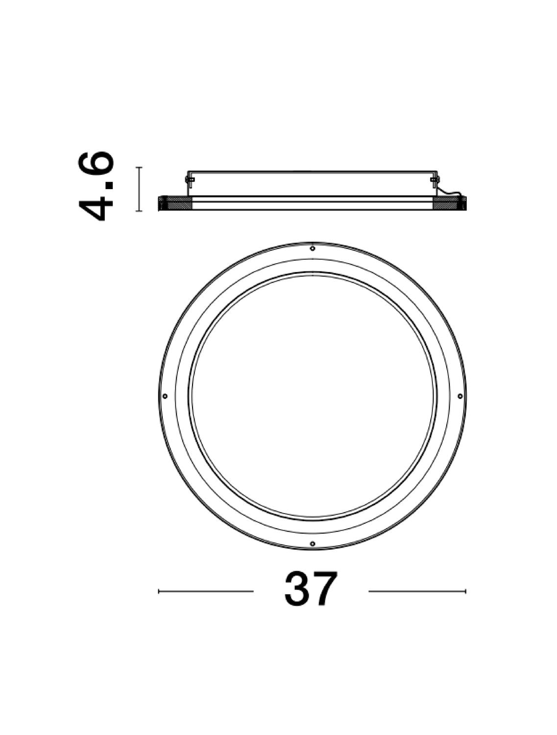 Schéma de dimensions indiquant 37 cm de diamètre et 4,6 cm de hauteur