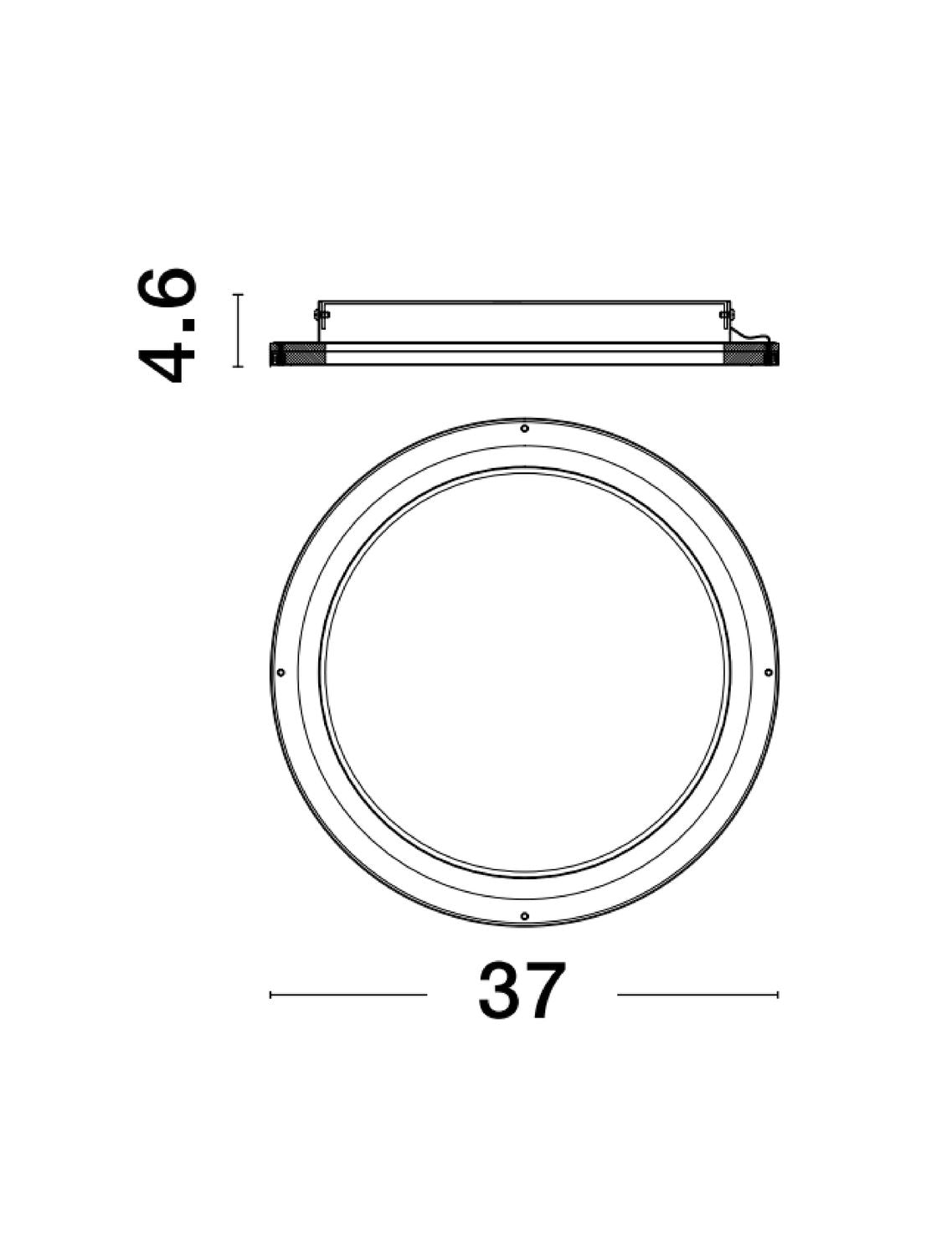 Schéma coté du plafonnier, diamètre 37 cm et hauteur 4,6 cm