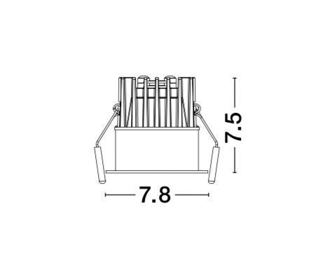 Schéma technique coté indiquant 7,8 cm de largeur et 7,5 cm de hauteur