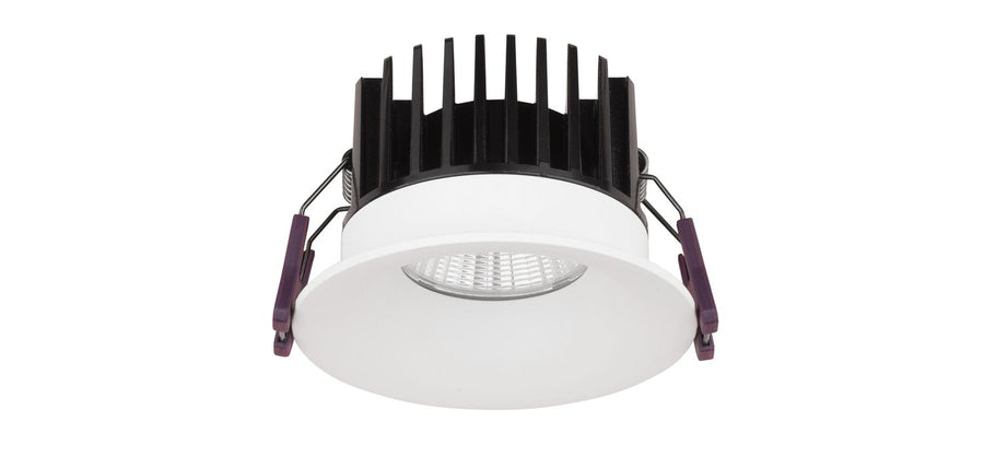 Face avant du projecteur rond blanc, lentille striée et ressorts de fixation latéraux