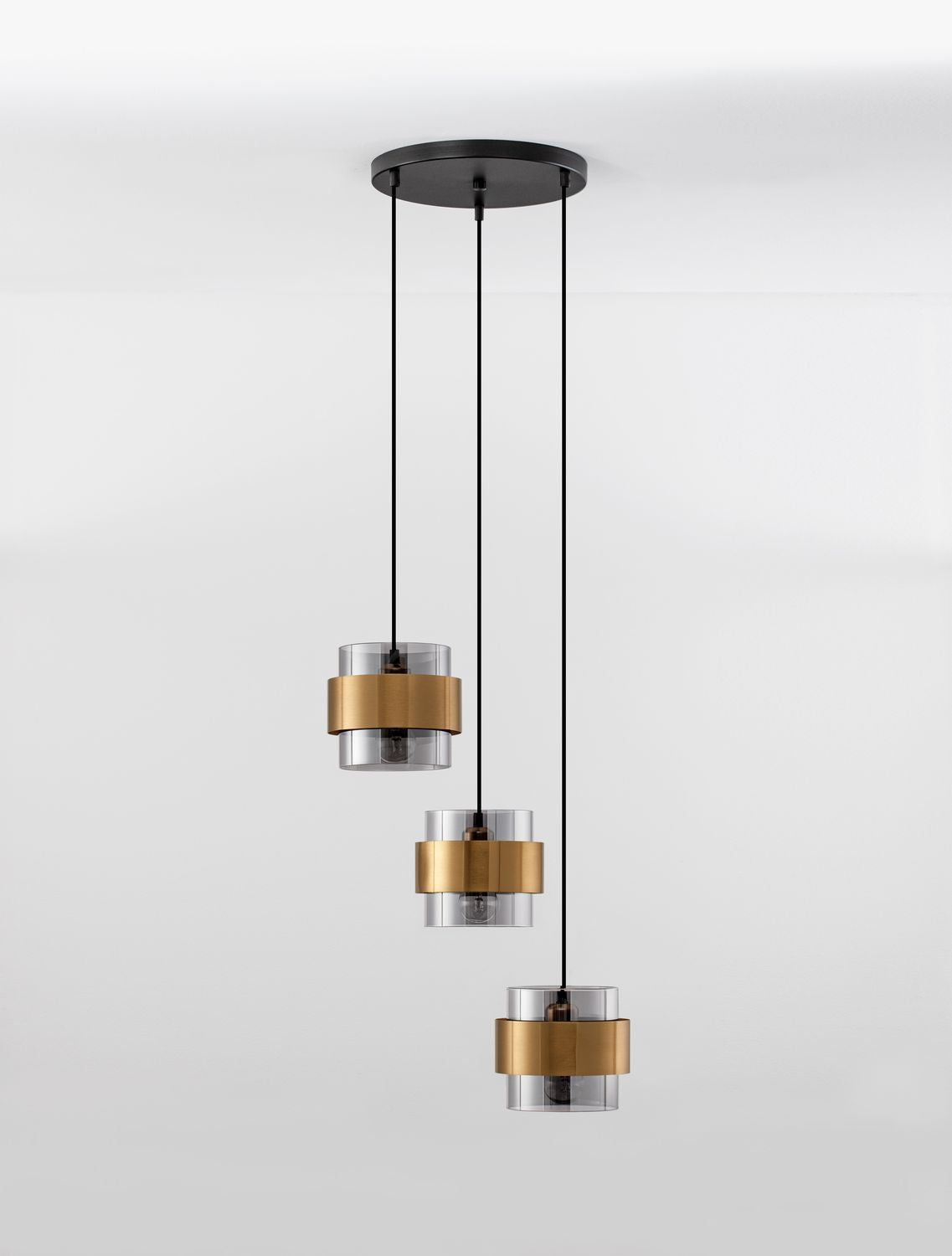 Suspension Sianna 3 lumières dorée, verre, H 170 cm