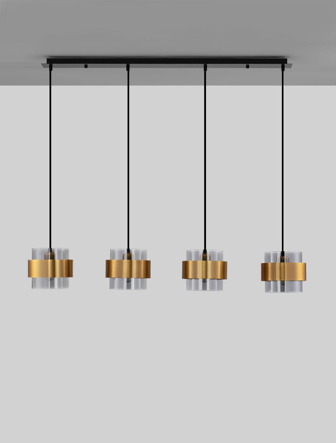 Suspension Sianna 4 lumières dorée, verre
