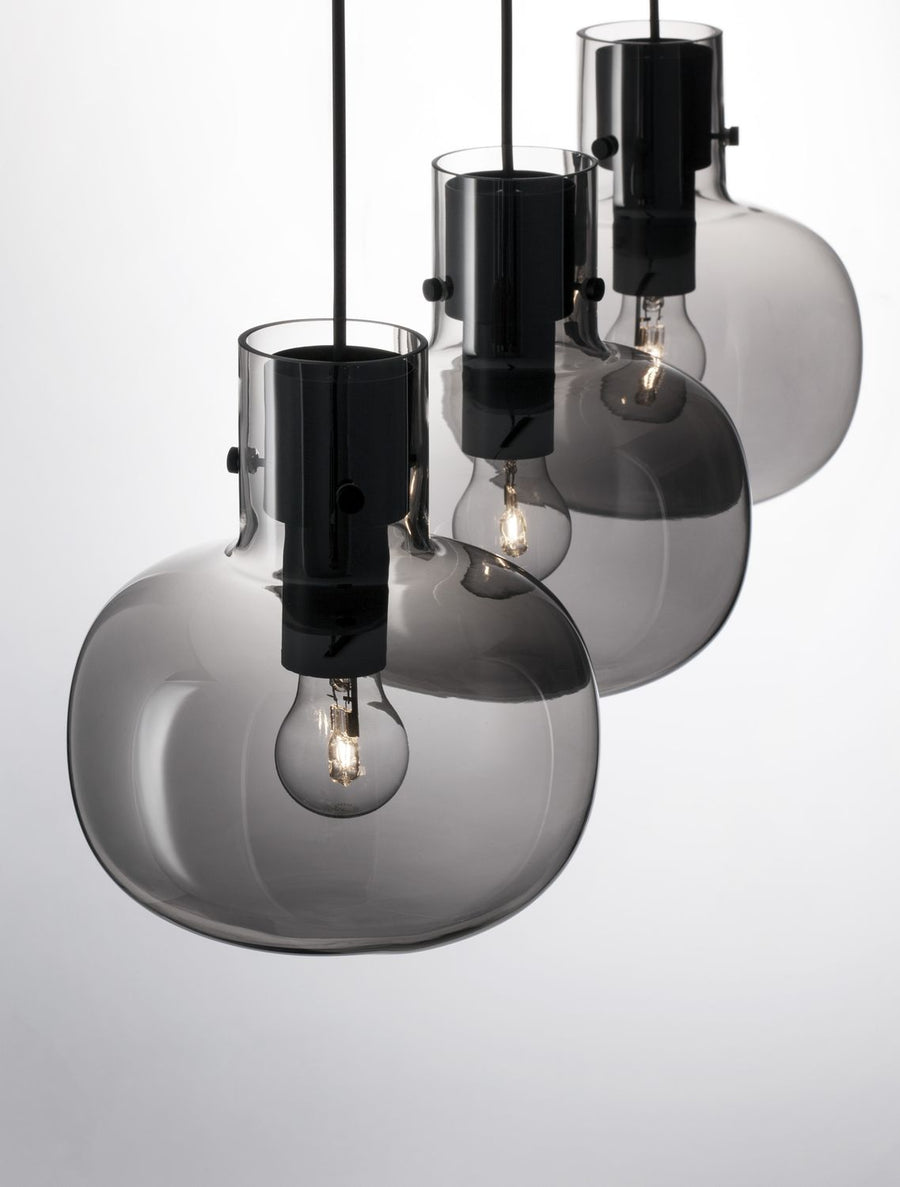 Suspension Cinzia 3 lumières noire, verre, H 175 cm