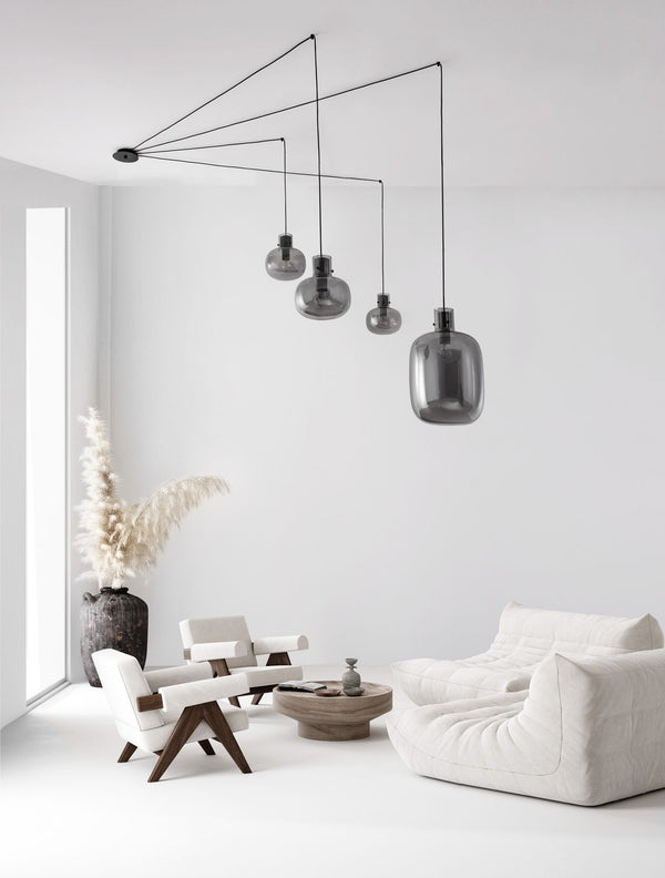 Suspension Cinzia 4 lumières noire, verre