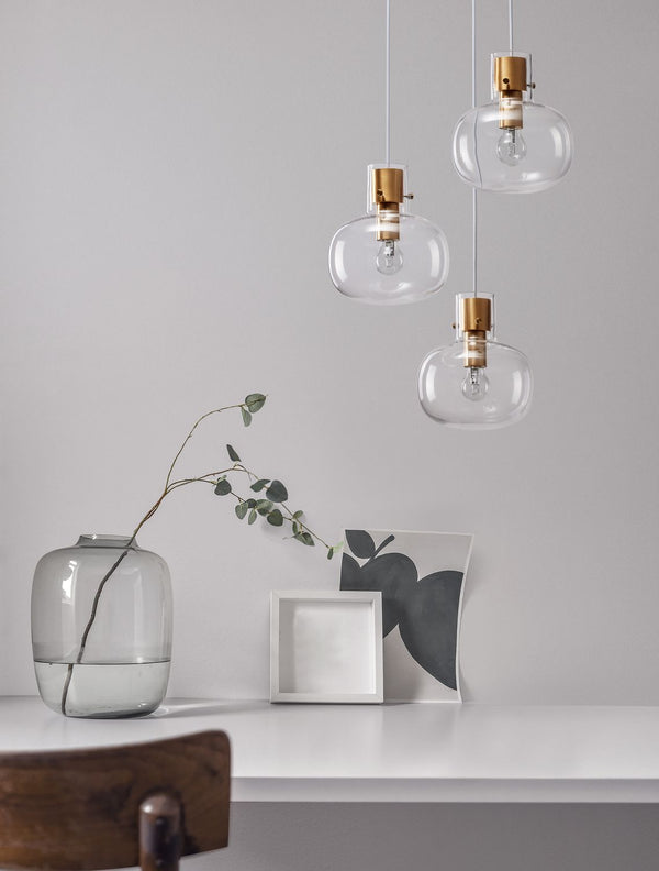 Suspension Cinzia 3 lumières dorée, verre, H 178 cm
