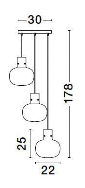 Suspension Cinzia 3 lumières dorée, verre, H 178 cm