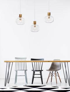 Suspension Cinzia 3 lumières dorée, verre, H 175 cm