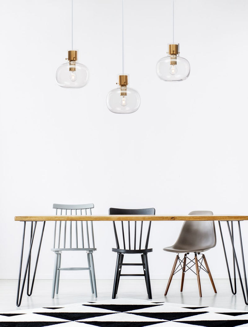 Suspension Cinzia 3 lumières dorée, verre, H 175 cm