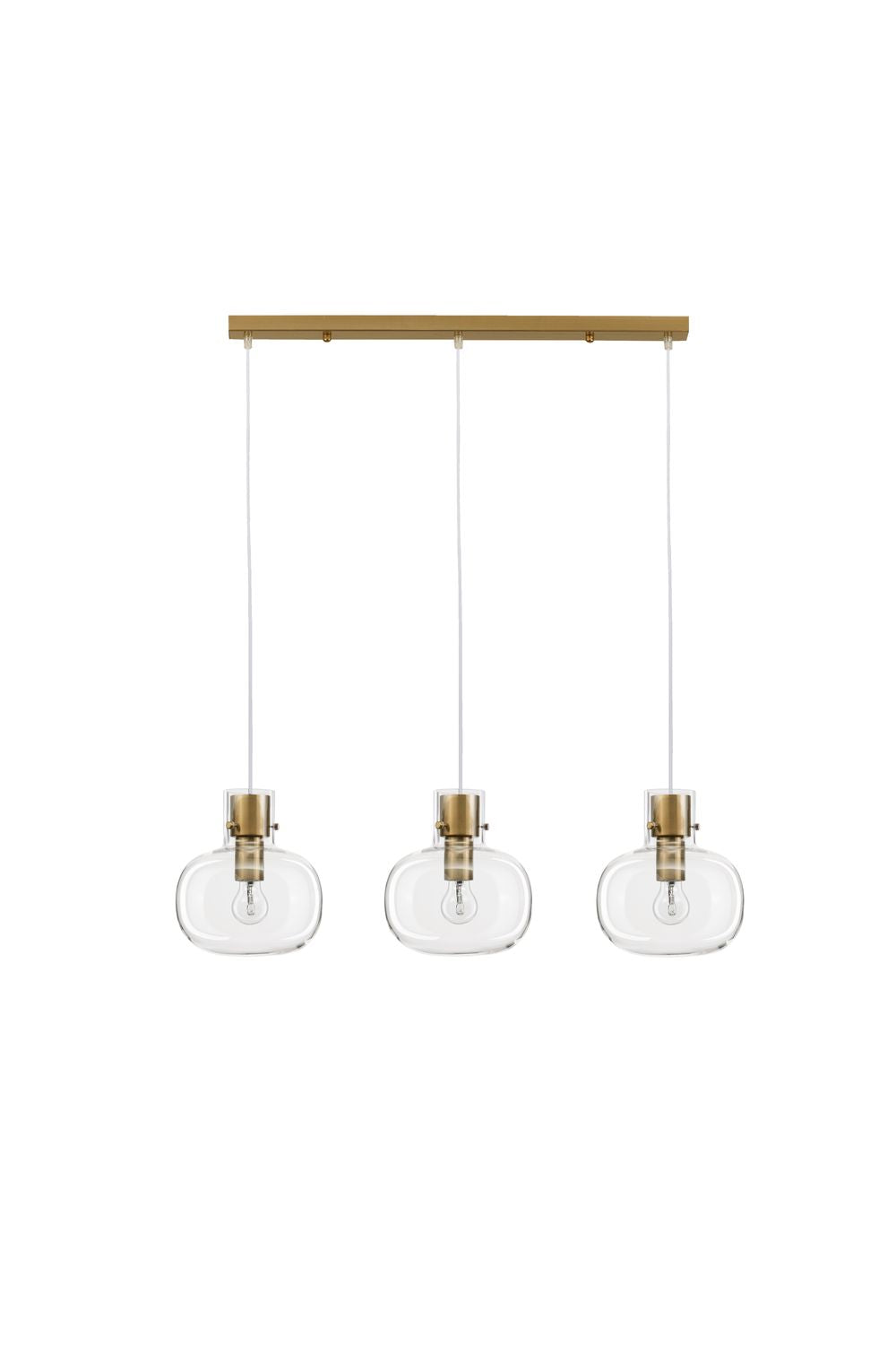 Suspension Cinzia 3 lumières dorée, verre, H 175 cm