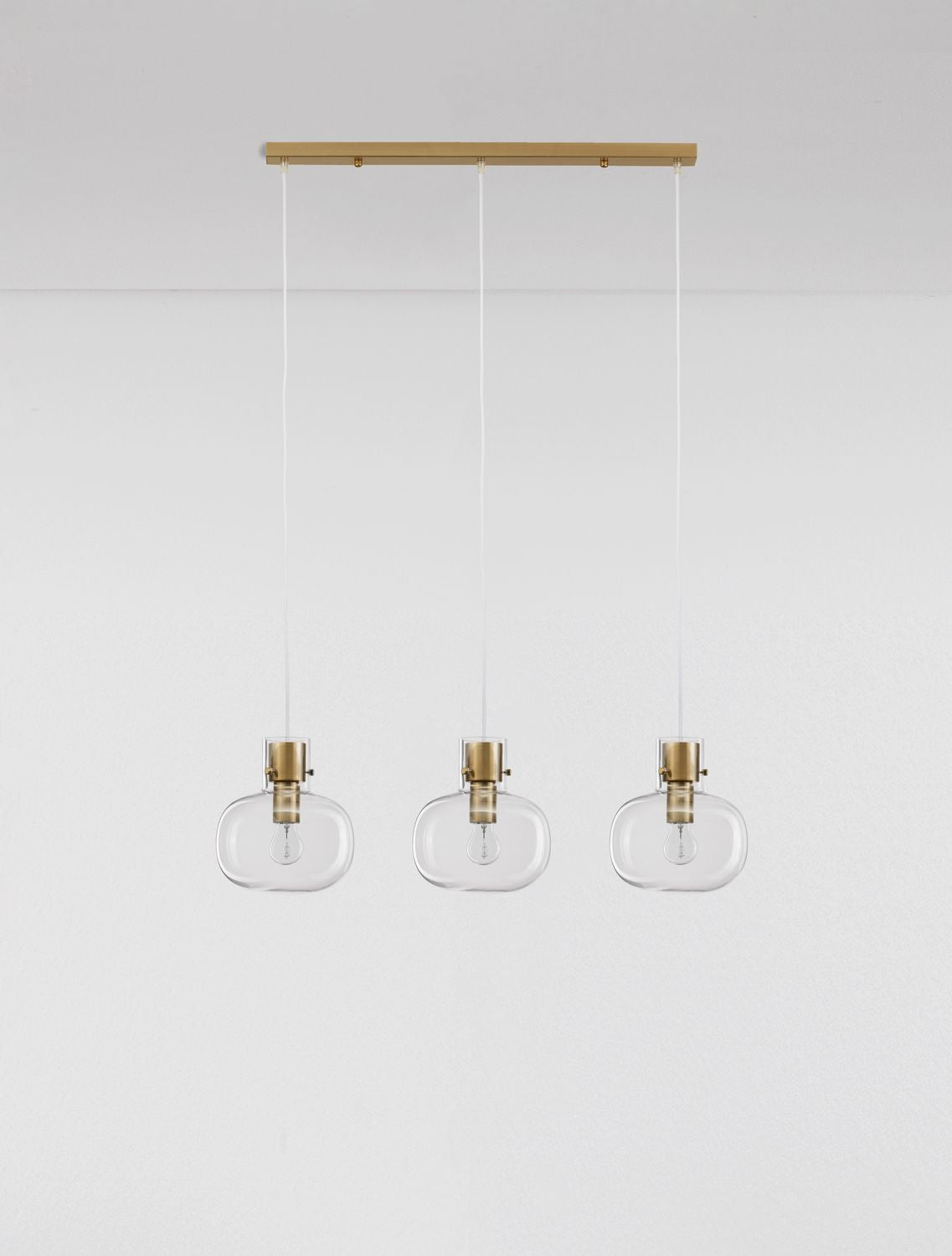 Suspension Cinzia 3 lumières dorée, verre, H 175 cm