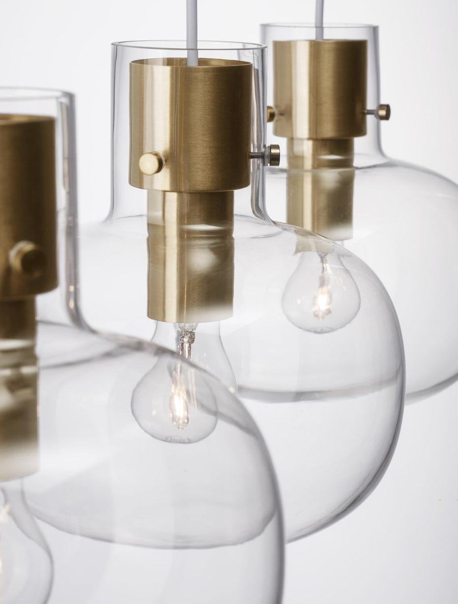 Suspension Cinzia 3 lumières dorée, verre, H 175 cm