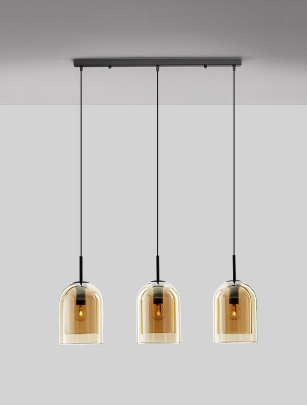Suspension Velor 3 lumières noire, verre, H 158 cm