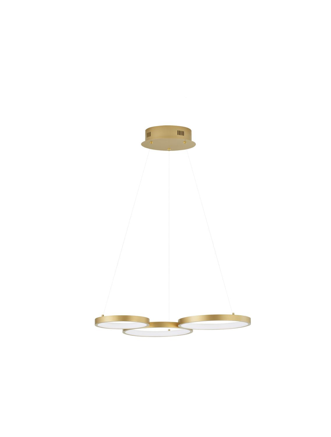 Produit détouré sur fond blanc, suspension laiton à trois anneaux circulaires