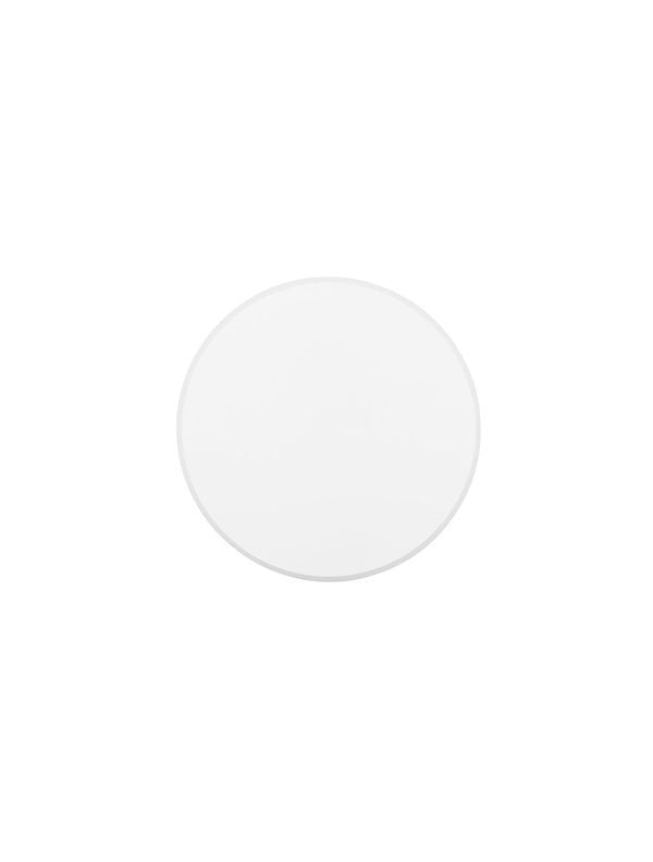 Vue de face du luminaire rond blanc éteint sur fond neutre et clair