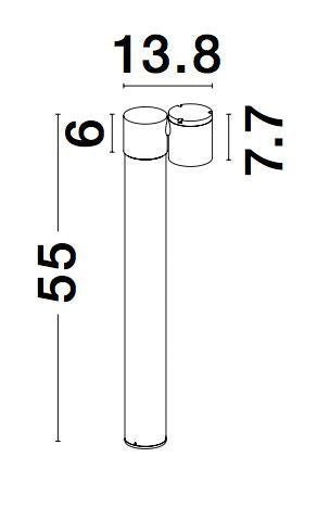 Schéma de dimensions avec hauteur 55 cm et largeur 13,8 cm.