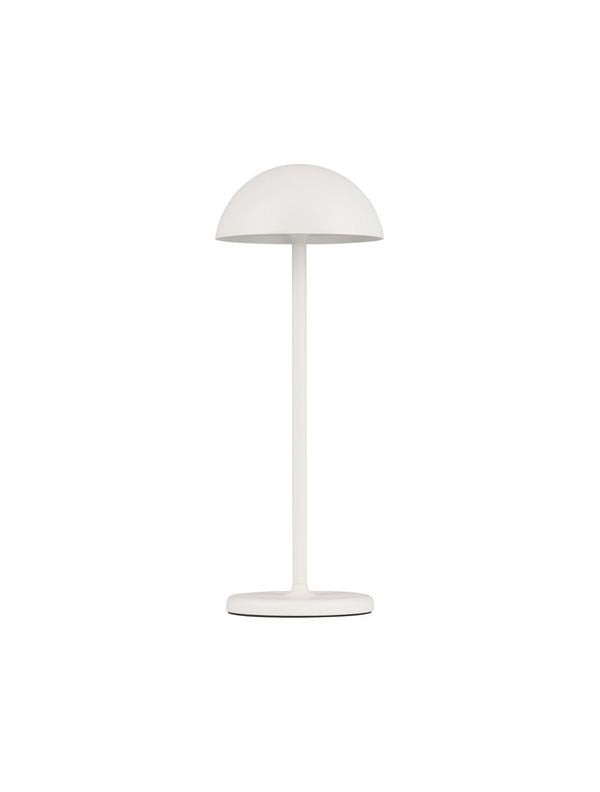 Lampe de table blanche vue de face sur fond blanc, abat-jour bombé