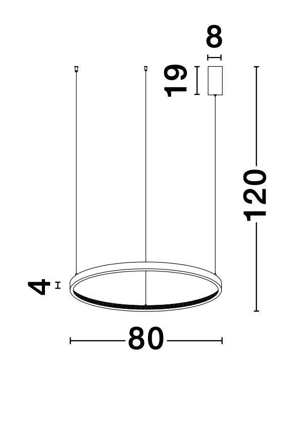 Schéma de dimensions avec diamètre 80 cm, hauteur 120 cm et rosace