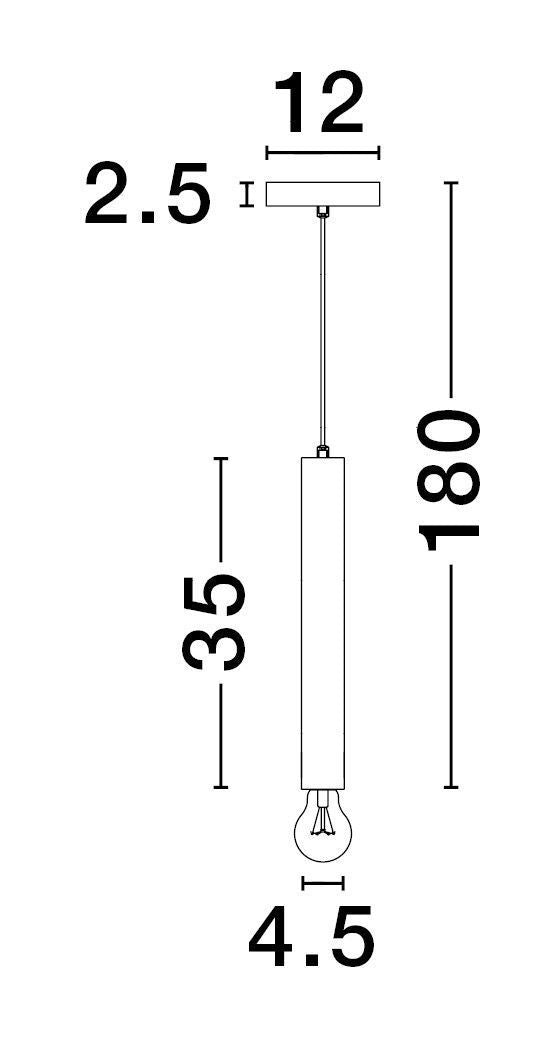 Schéma coté : hauteur 180 cm, cylindre 35 cm, rosace 12 cm