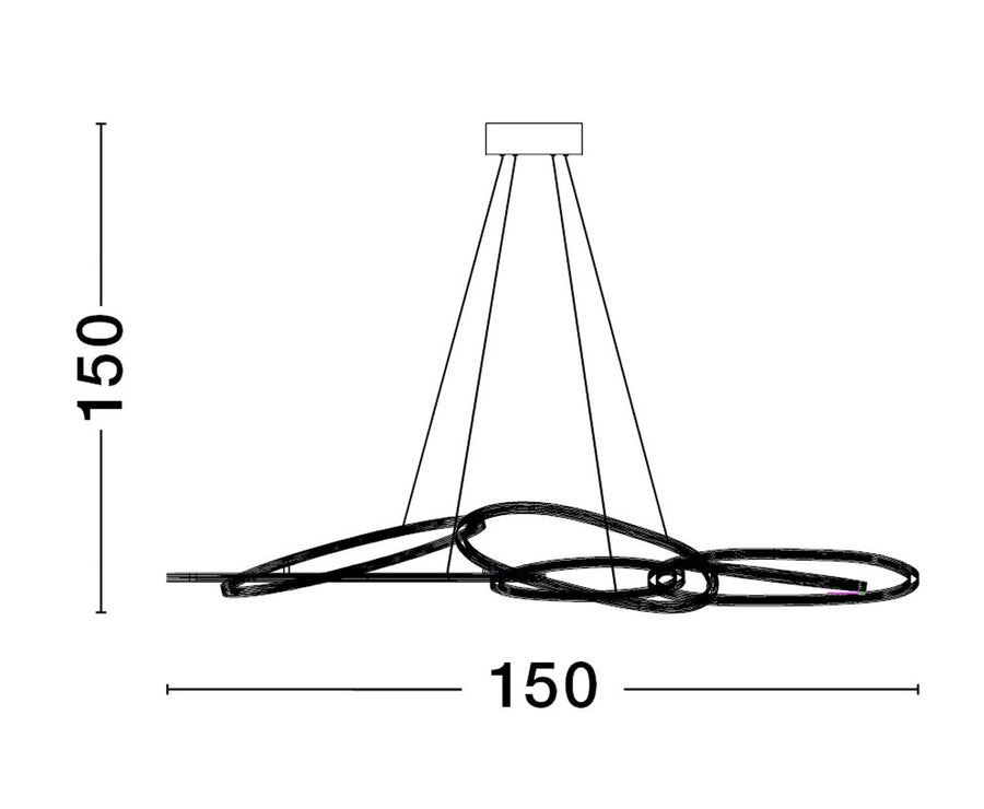 Schéma de dimensions indiquant une hauteur et une largeur de 150 cm.