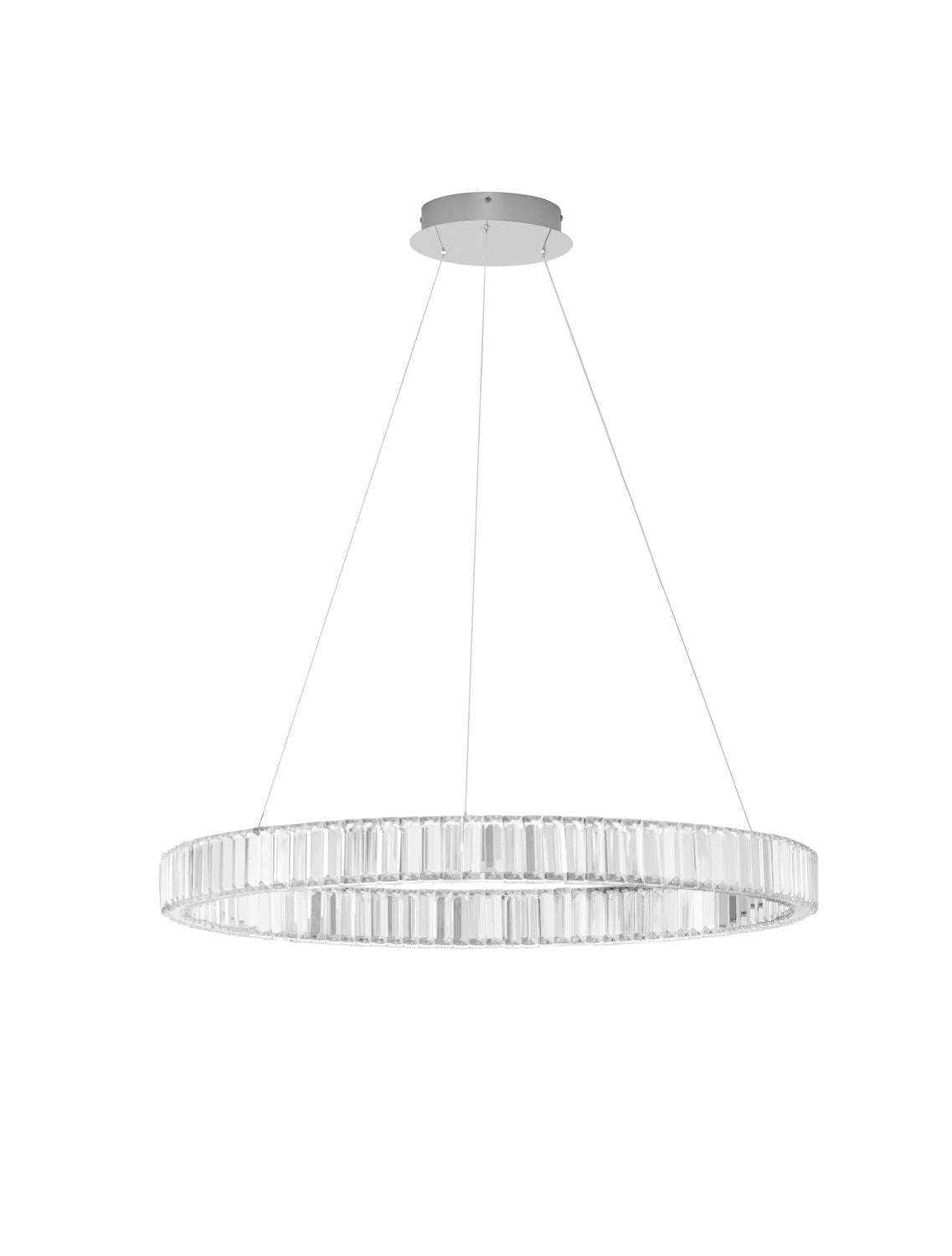 Vue de face du luminaire sur fond blanc avec ses câbles