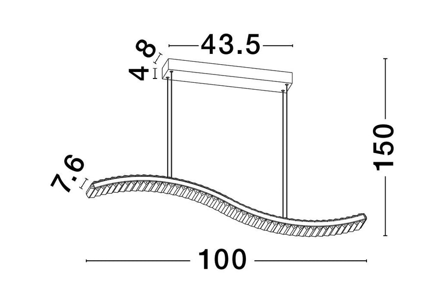 Suspension Aurelia dorée, cristal, H 150 cm (9333078)