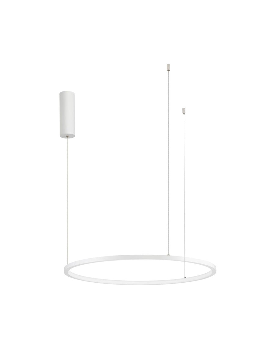 Produit de face sur fond blanc, anneau lumineux et rosace cylindrique blanche