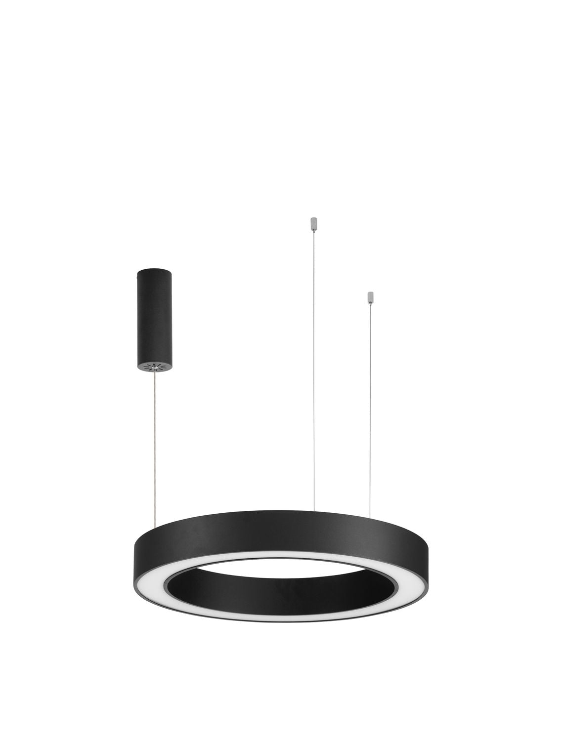 Vue de face sur fond blanc, anneau noir et diffuseur LED blanc