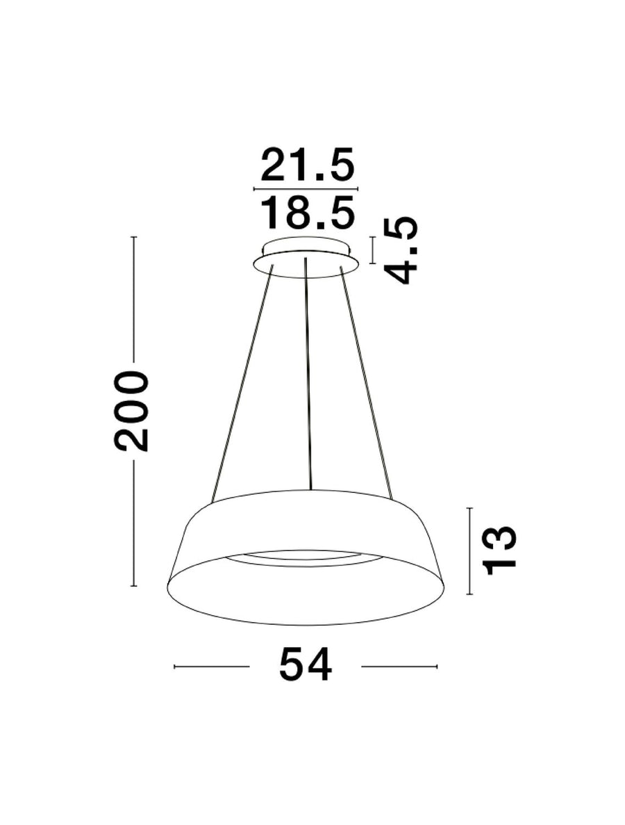 Schéma coté du luminaire avec hauteur et diamètre indiqués en centimètres.