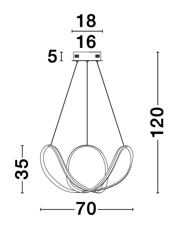 Schéma technique coté indiquant la hauteur totale et le diamètre du luminaire