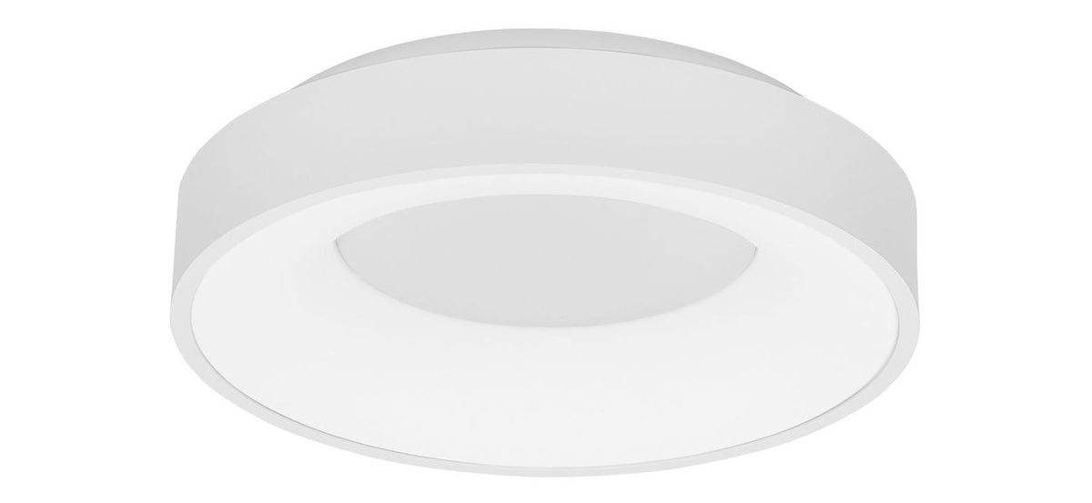 Vue en plongée du luminaire blanc, anneau opale et bord cylindrique