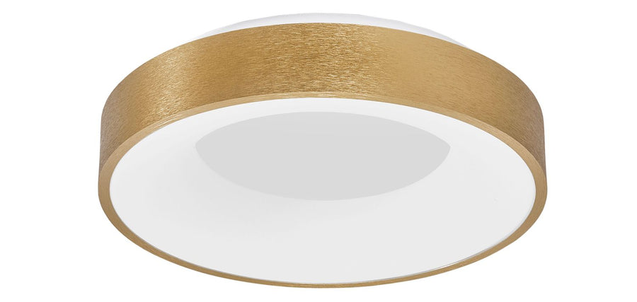 Produit isolé sur fond blanc, cerclage doré brossé et vasque en verre opalin