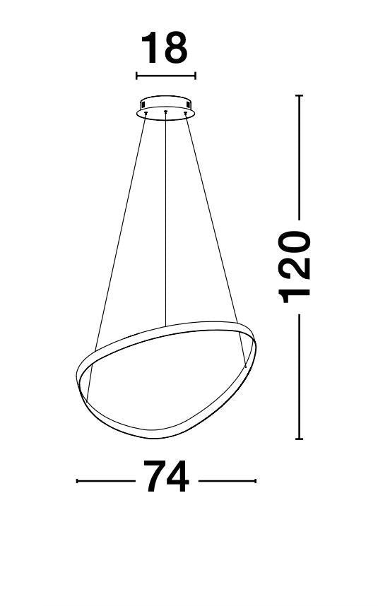 Schéma coté indiquant 74 cm de diamètre, 120 cm de hauteur et rosace 18 cm